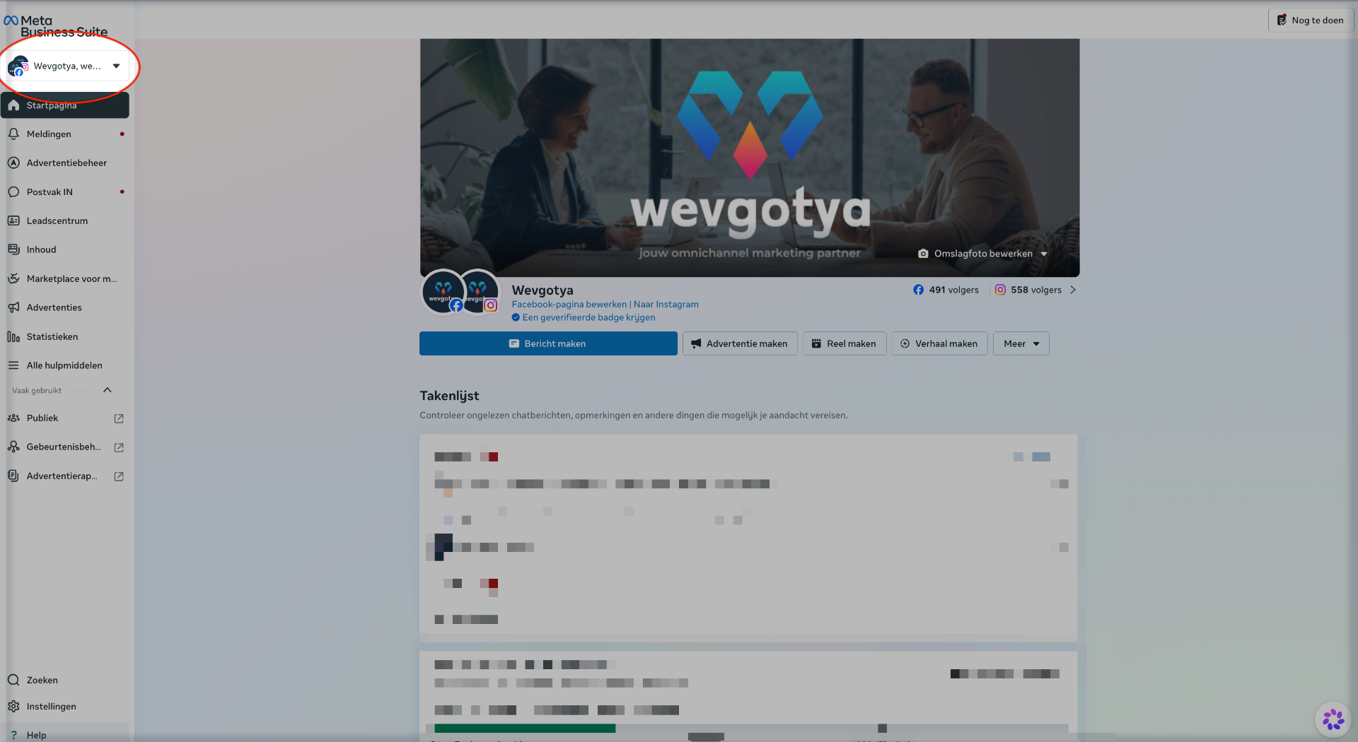 Meta Business Suite startpagina