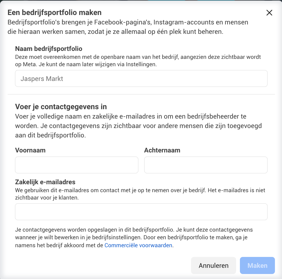 Formulier 'Een bedrijfsportfolio maken'