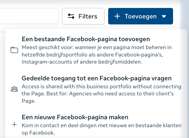 Popup om een Facebook-pagina toe te voegen