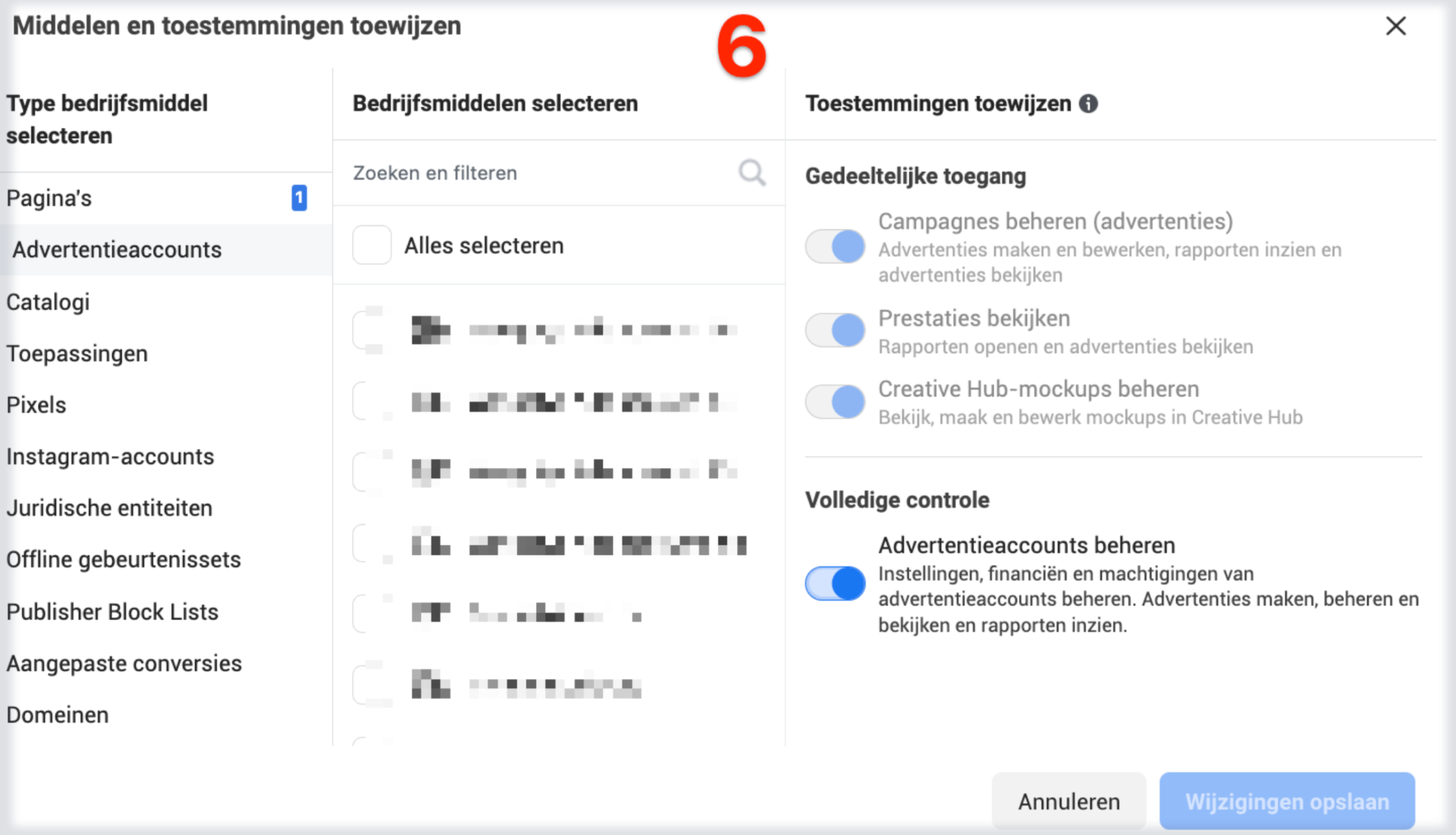Middelen en toestemmingen toewijzen · Advertentieaccounts beheren